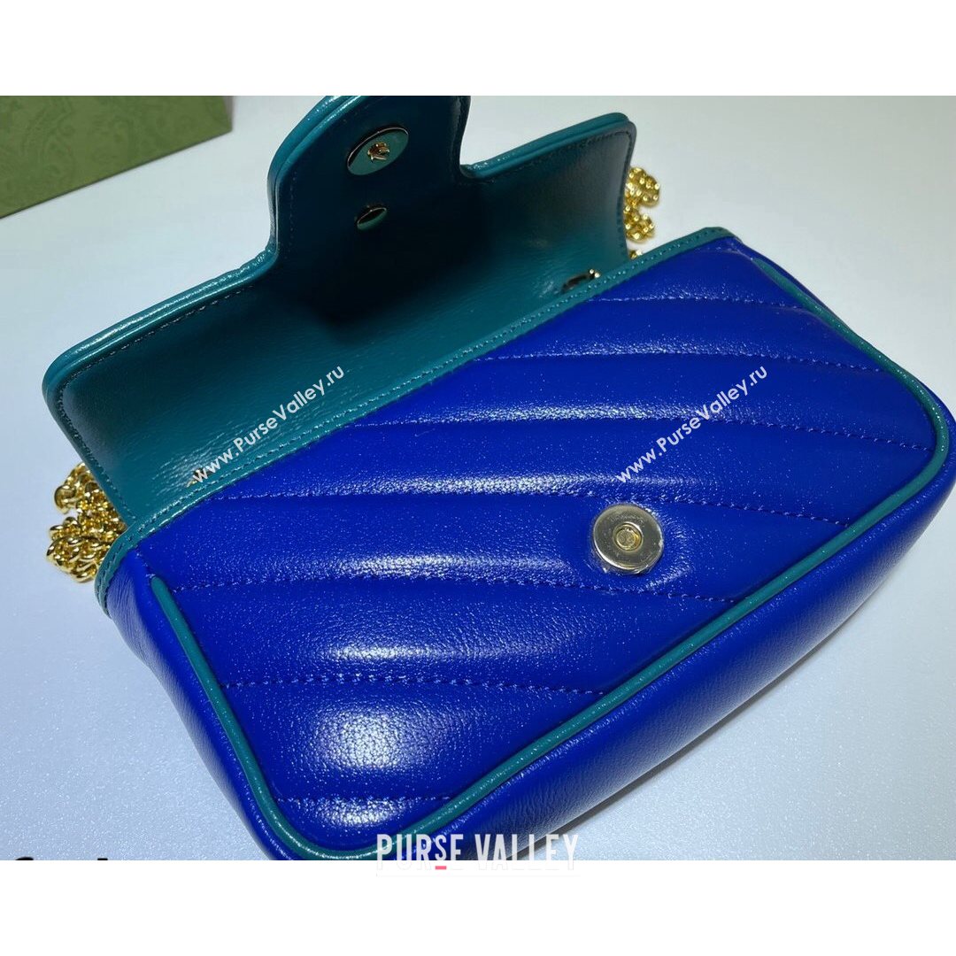 Gucci GG Marmont Leather Super Mini Bag ‎574969 Navy Blue/Turquoise 2021 (DLH-21072622)