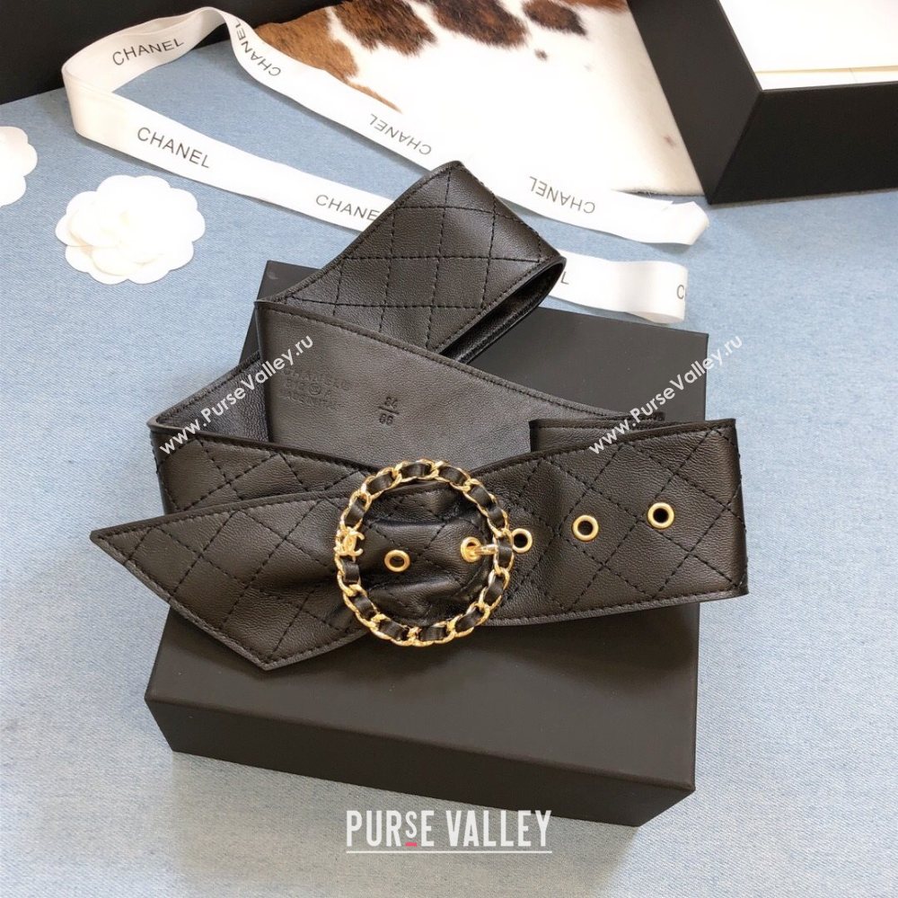 Chanel Black Quilted Lambskin Belt 50mm with Circle Buckle 2020 (99-20111802)