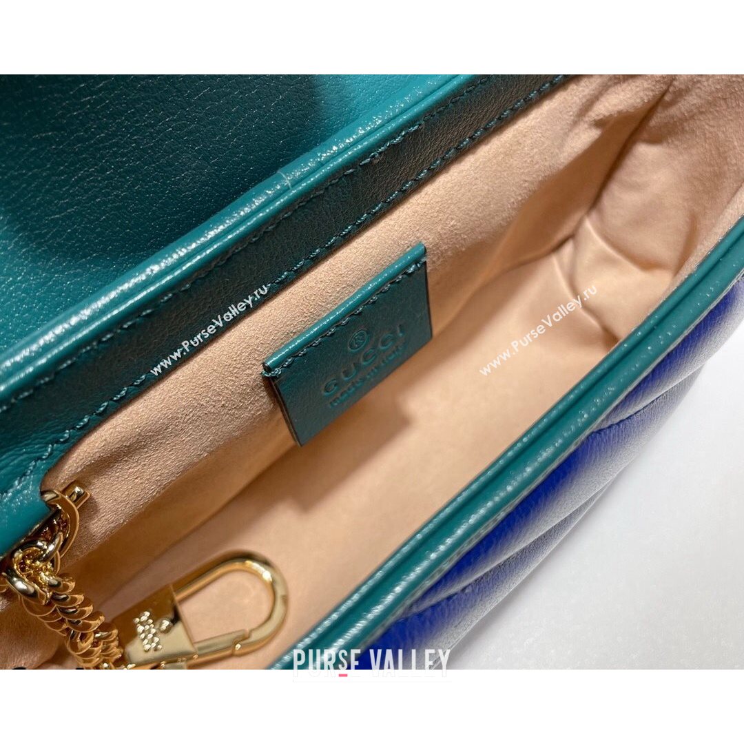 Gucci GG Marmont Leather Super Mini Bag ‎574969 Navy Blue/Turquoise 2021 (DLH-21072622)