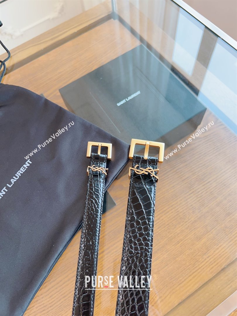 Saint Laurent Cassandra Belt in Embossed Leather Width 2cm Black/Gold 2024 (YANG-24070411)