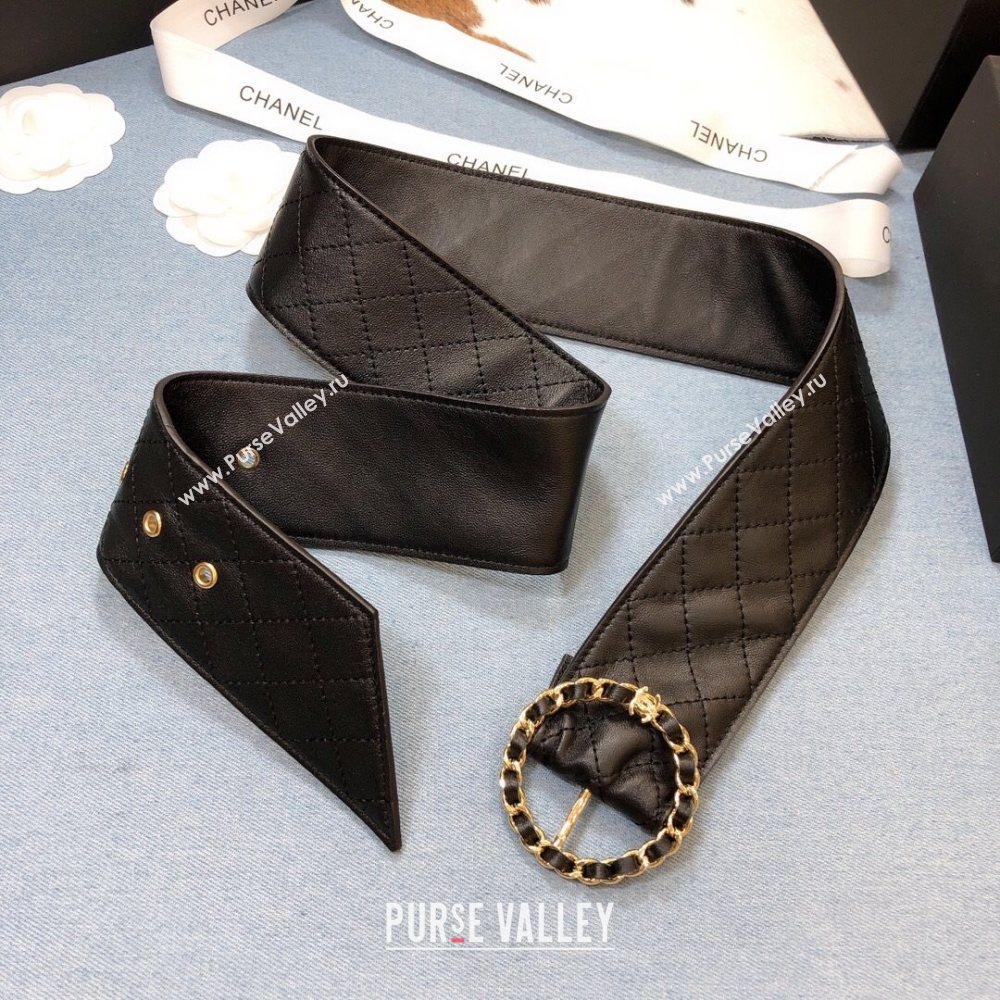 Chanel Black Quilted Lambskin Belt 50mm with Circle Buckle 2020 (99-20111802)