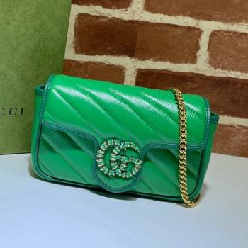 Gucci GG Marmont Leather Super Mini Bag ‎574969 Bright Green 2021 (DLH-21072623)