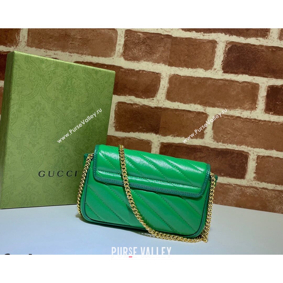 Gucci GG Marmont Leather Super Mini Bag ‎574969 Bright Green 2021 (DLH-21072623)