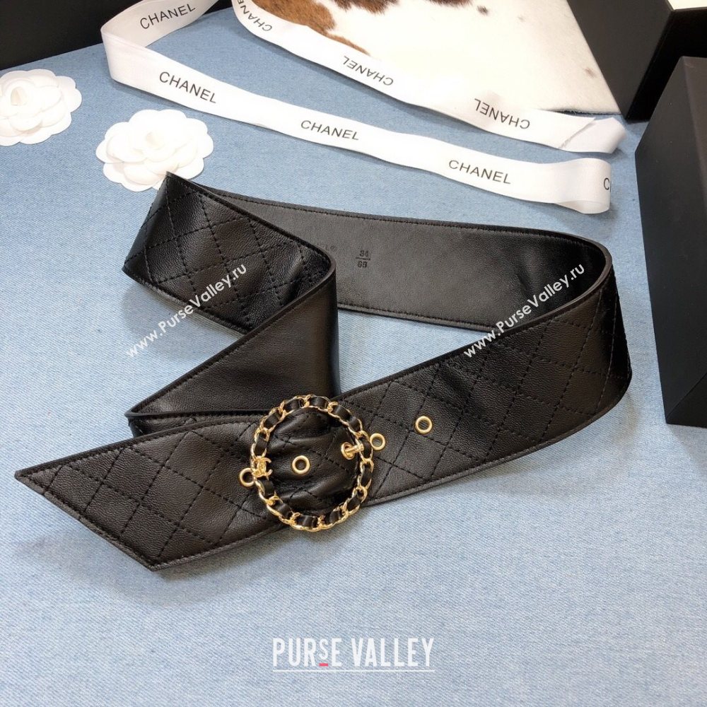 Chanel Black Quilted Lambskin Belt 50mm with Circle Buckle 2020 (99-20111802)
