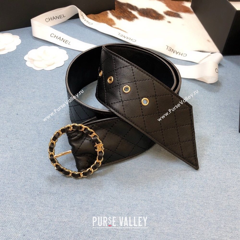 Chanel Black Quilted Lambskin Belt 50mm with Circle Buckle 2020 (99-20111802)