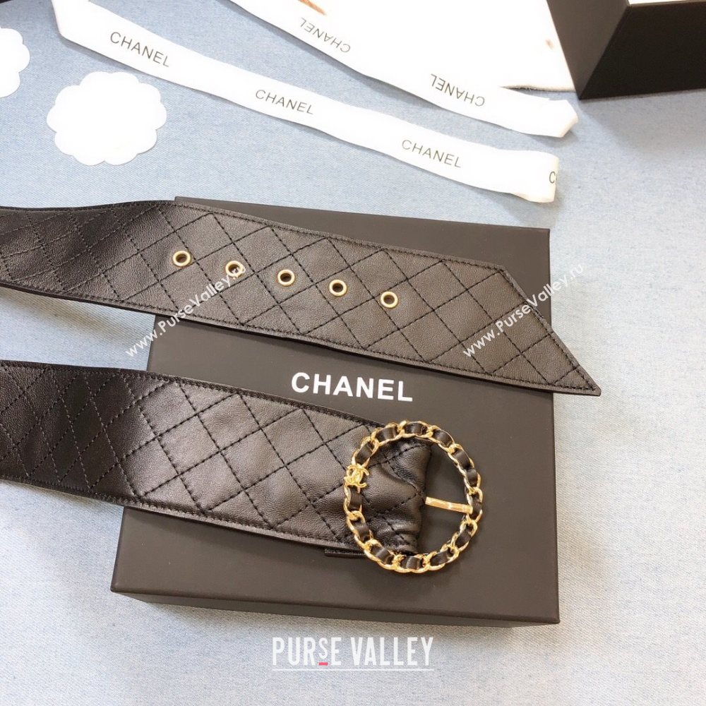 Chanel Black Quilted Lambskin Belt 50mm with Circle Buckle 2020 (99-20111802)