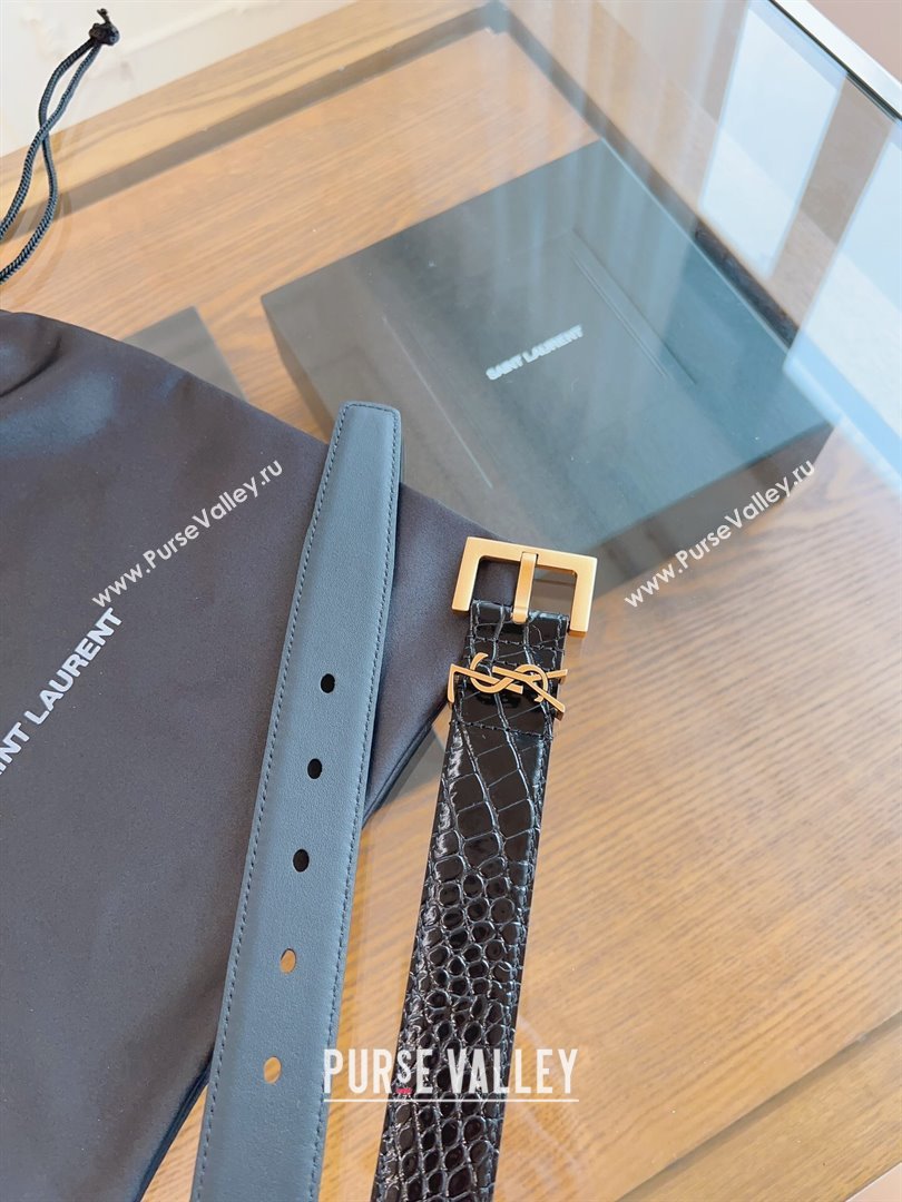 Saint Laurent Cassandra Belt in Embossed Leather Width 3cm Black/Gold 2024 (YANG-24070412)