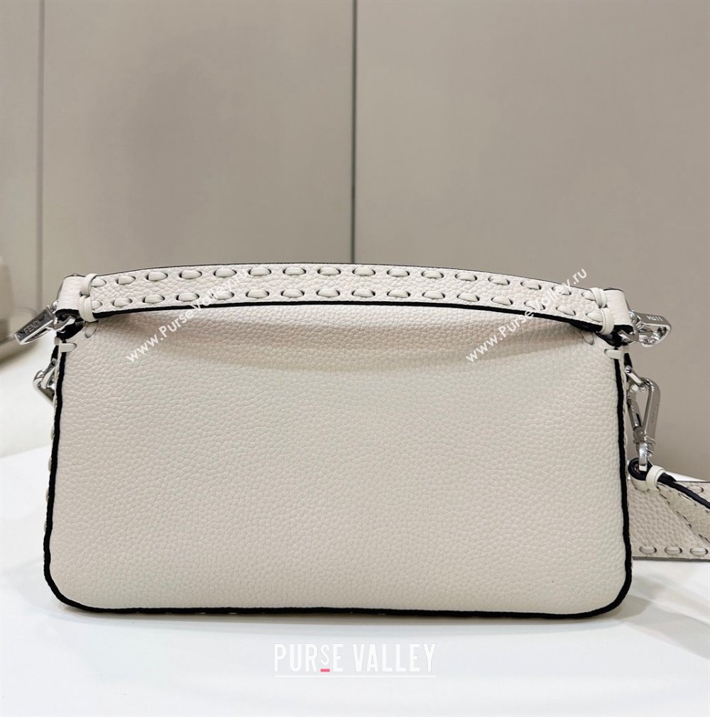 Fendi Regular Selleria Baguette bag with topstitches in Grained Calfskin White/Silver 2024 8610M (CL-241213015)