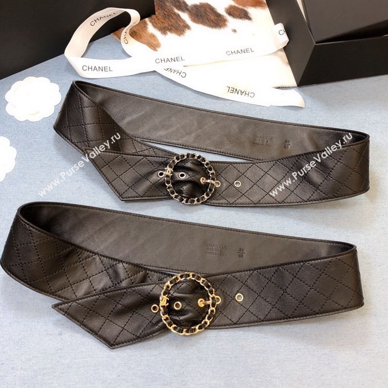 Chanel Black Quilted Lambskin Belt 50mm with Circle Buckle 2020 (99-20111802)