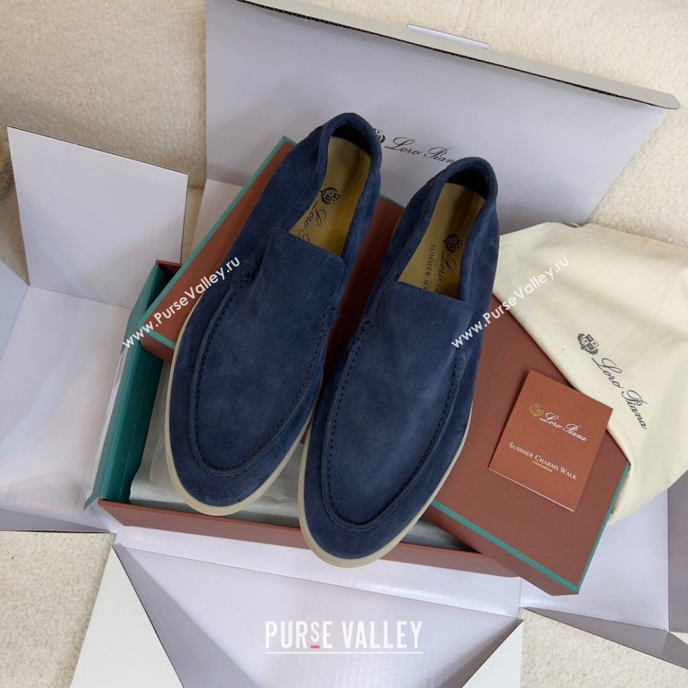 Loro Piana Summer Walk Suede Loafers Navy Blue 2024(For Men) (KL-241514)
