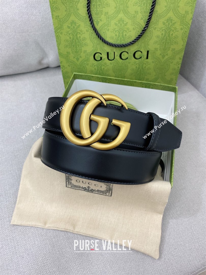 Gucci GG Belt in Smooth Calfskin Width 4cm Black/Gold 2024 (YANG-24070413)