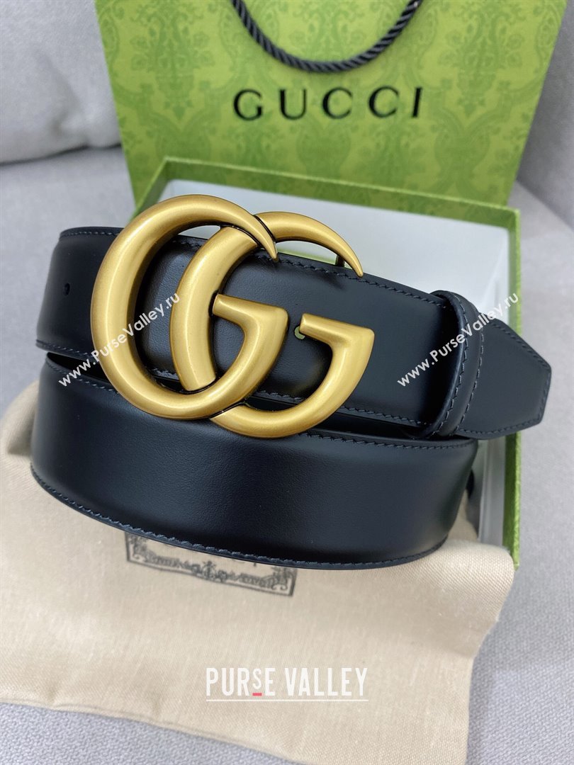 Gucci GG Belt in Smooth Calfskin Width 4cm Black/Gold 2024 (YANG-24070413)