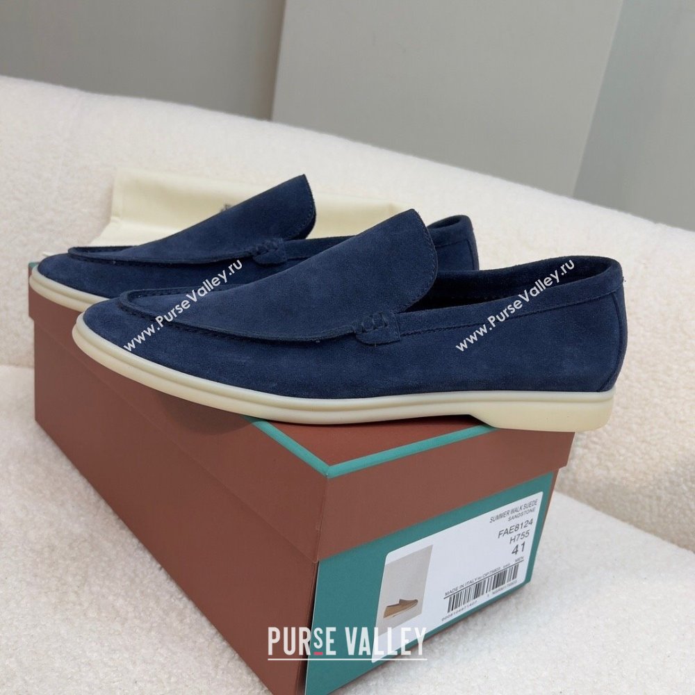 Loro Piana Summer Walk Suede Loafers Navy Blue 2024(For Men) (KL-241514)