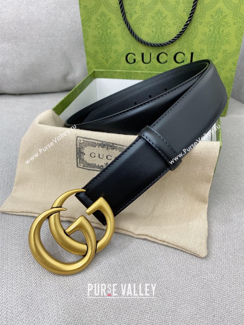 Gucci GG Belt in Smooth Calfskin Width 4cm Black/Gold 2024 (YANG-24070413)