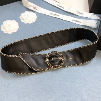 chaneI Black Lambskin Belt 50mm with Framed Buckle and Chain Charm 2020 (99-20111803)