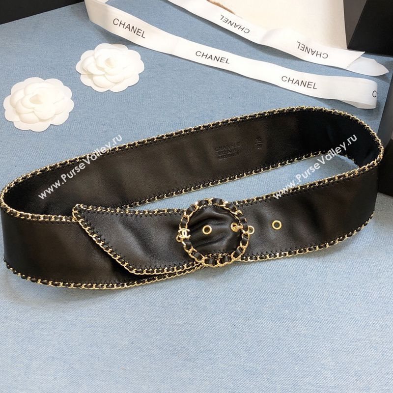 Chanel Black Lambskin Belt 50mm with Framed Buckle and Chain Charm 2020 (99-20111803)