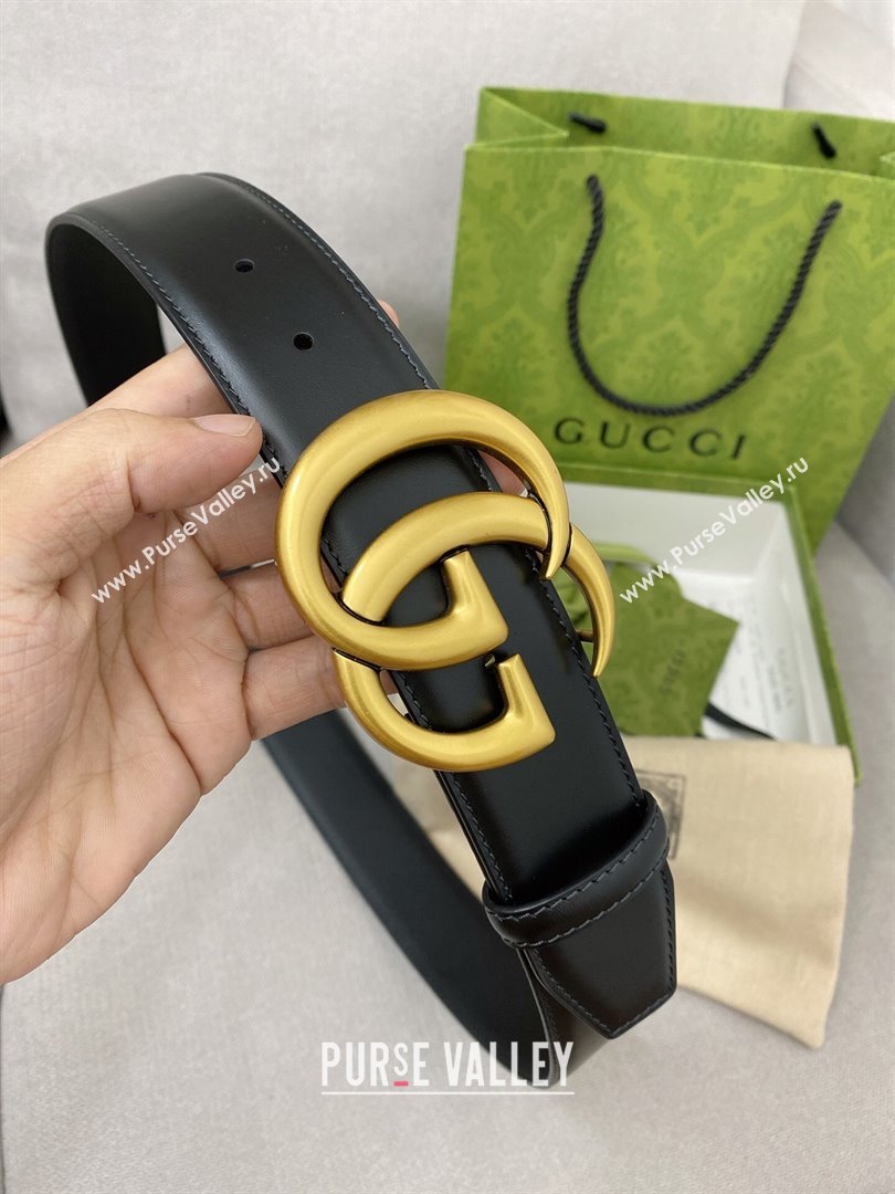 Gucci GG Belt in Smooth Calfskin Width 4cm Black/Gold 2024 (YANG-24070413)