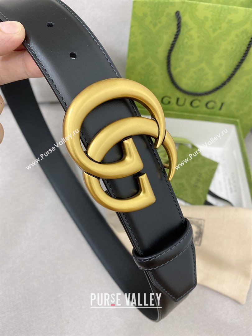 Gucci GG Belt in Smooth Calfskin Width 4cm Black/Gold 2024 (YANG-24070413)