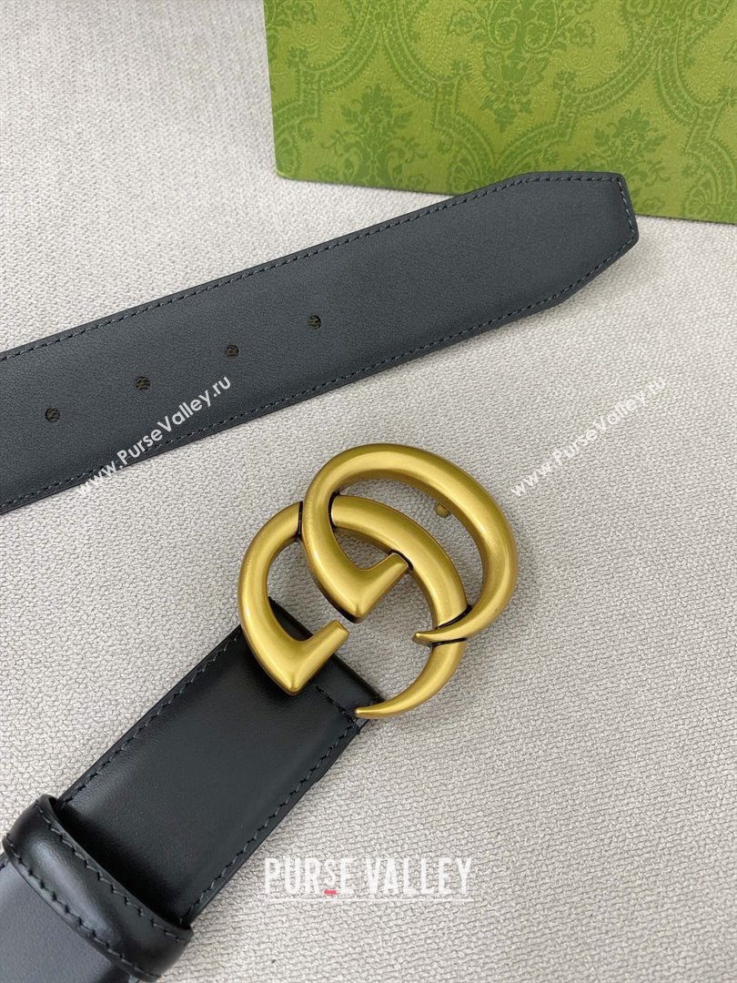 Gucci GG Belt in Smooth Calfskin Width 4cm Black/Gold 2024 (YANG-24070413)