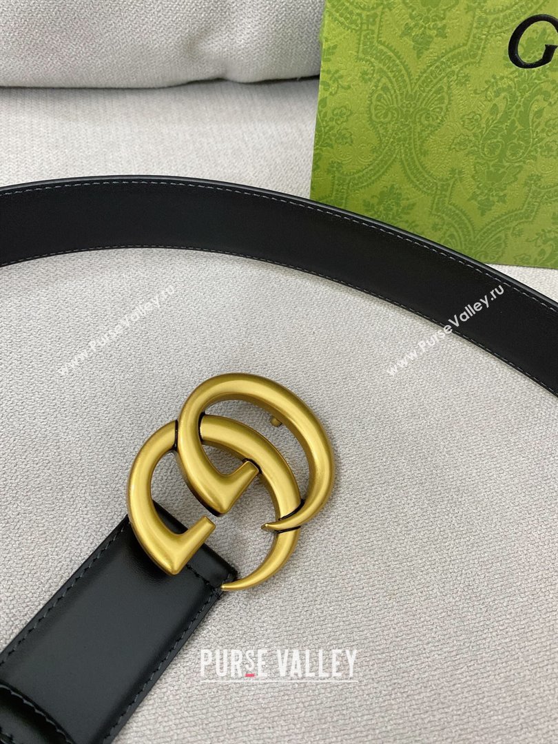 Gucci GG Belt in Smooth Calfskin Width 4cm Black/Gold 2024 (YANG-24070413)