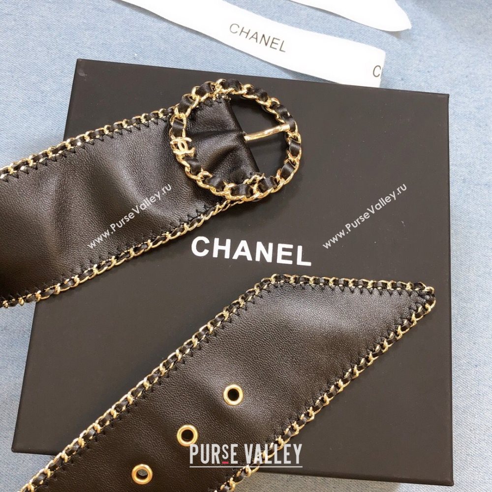 Chanel Black Lambskin Belt 50mm with Framed Buckle and Chain Charm 2020 (99-20111803)