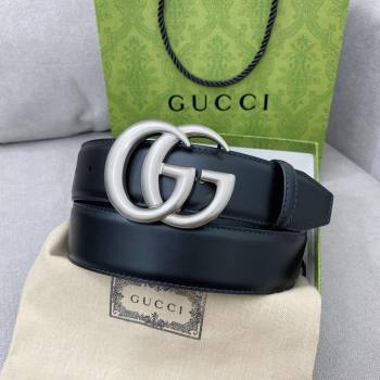 Gucci GG Belt in Smooth Calfskin Width 4cm Black/Silver 2024 (YANG-24070414)