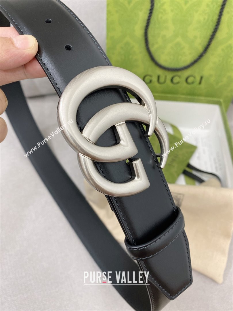 Gucci GG Belt in Smooth Calfskin Width 4cm Black/Silver 2024 (YANG-24070414)