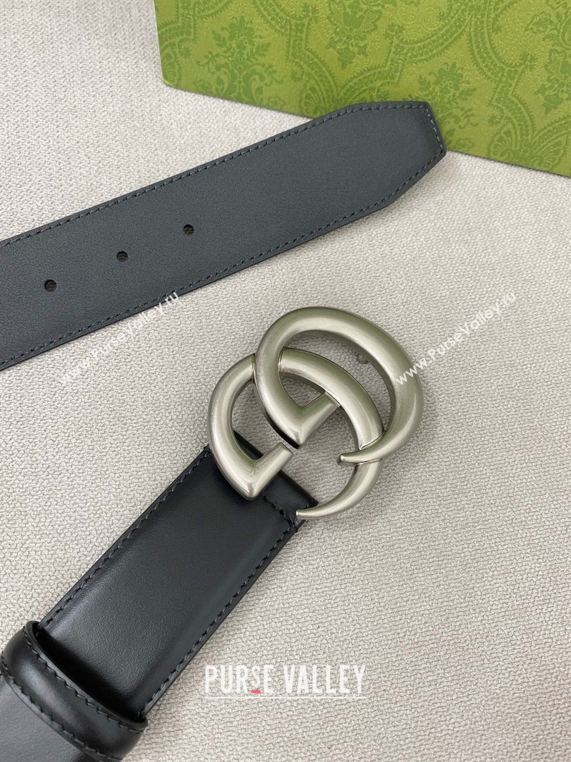 Gucci GG Belt in Smooth Calfskin Width 4cm Black/Silver 2024 (YANG-24070414)