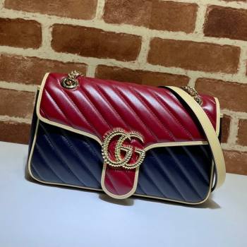 Gucci GG Marmont Small Shoulder Bag 443497 Ruby Red/Navy Blue 2021 (DLH-21072625)