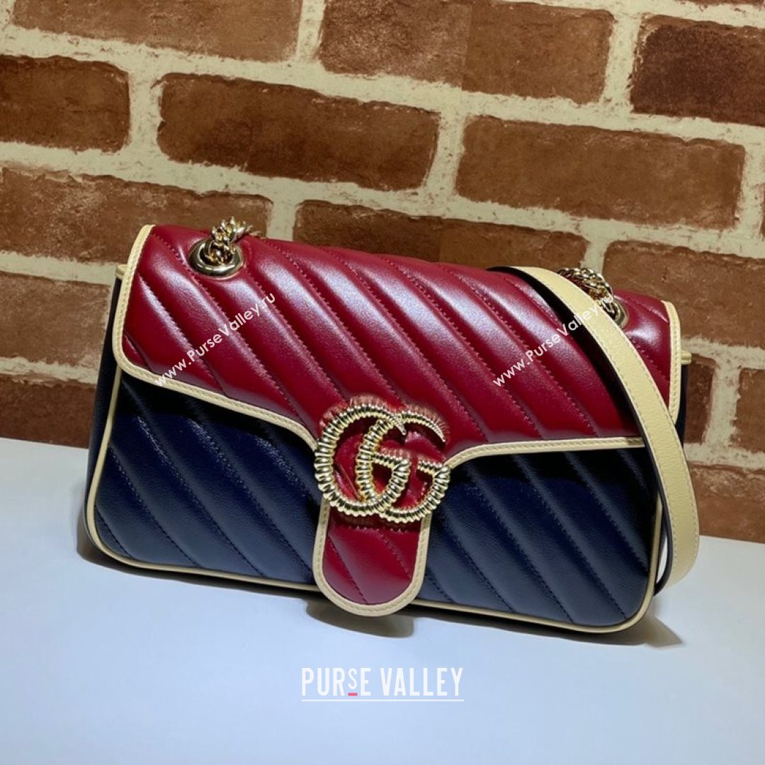 Gucci GG Marmont Small Shoulder Bag 443497 Ruby Red/Navy Blue 2021 (DLH-21072625)