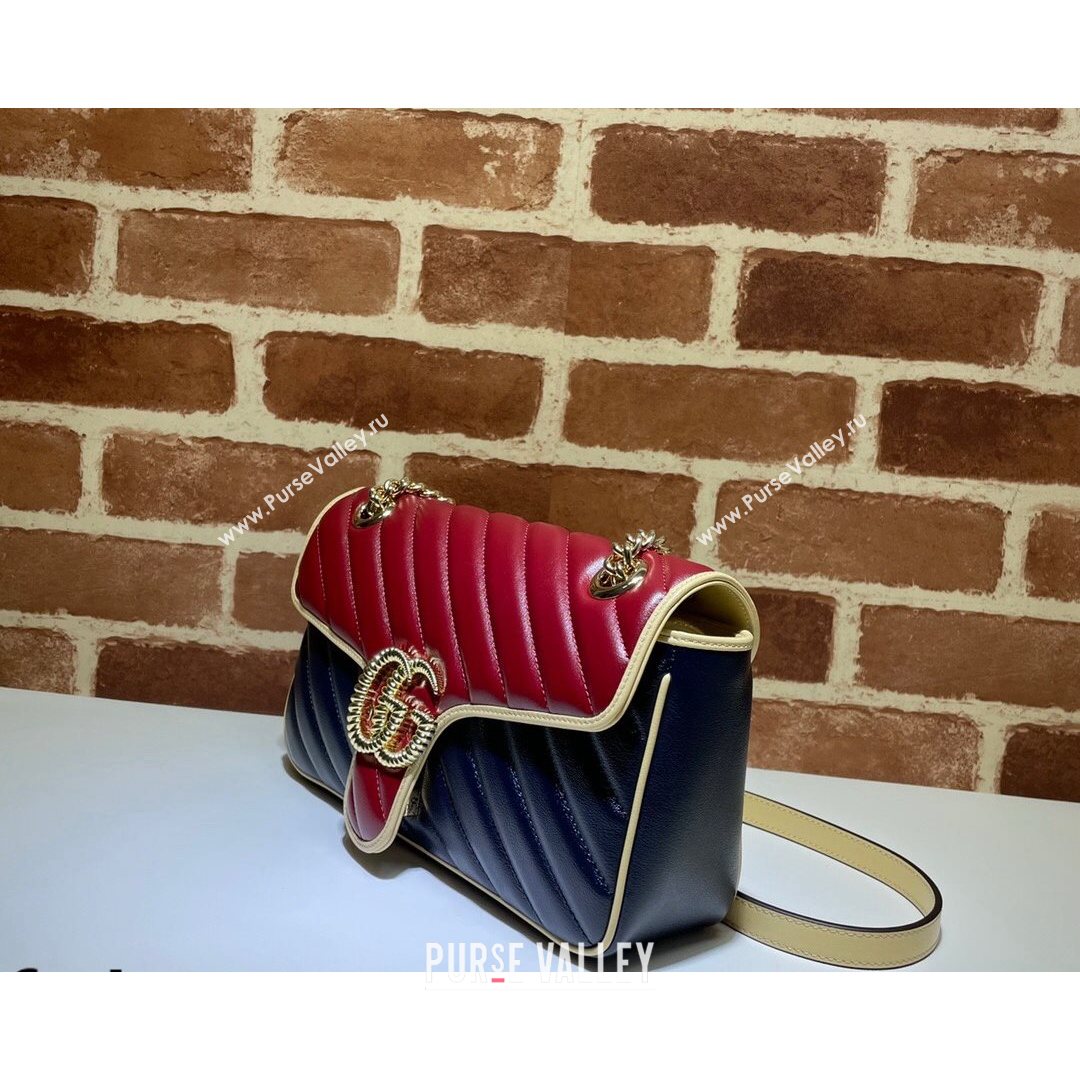 Gucci GG Marmont Small Shoulder Bag 443497 Ruby Red/Navy Blue 2021 (DLH-21072625)