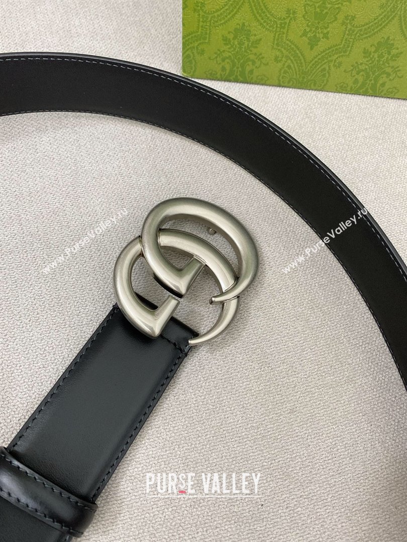 Gucci GG Belt in Smooth Calfskin Width 4cm Black/Silver 2024 (YANG-24070414)