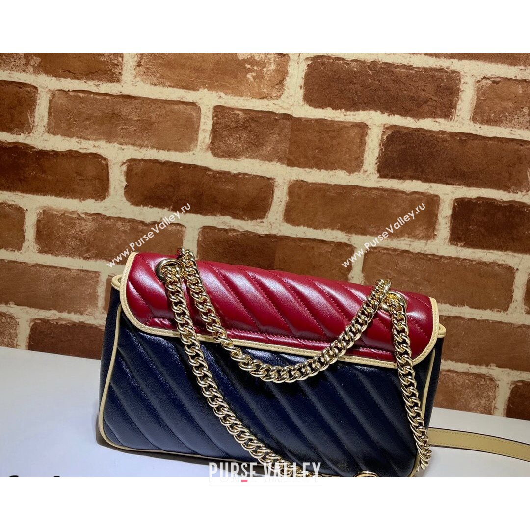 Gucci GG Marmont Small Shoulder Bag 443497 Ruby Red/Navy Blue 2021 (DLH-21072625)