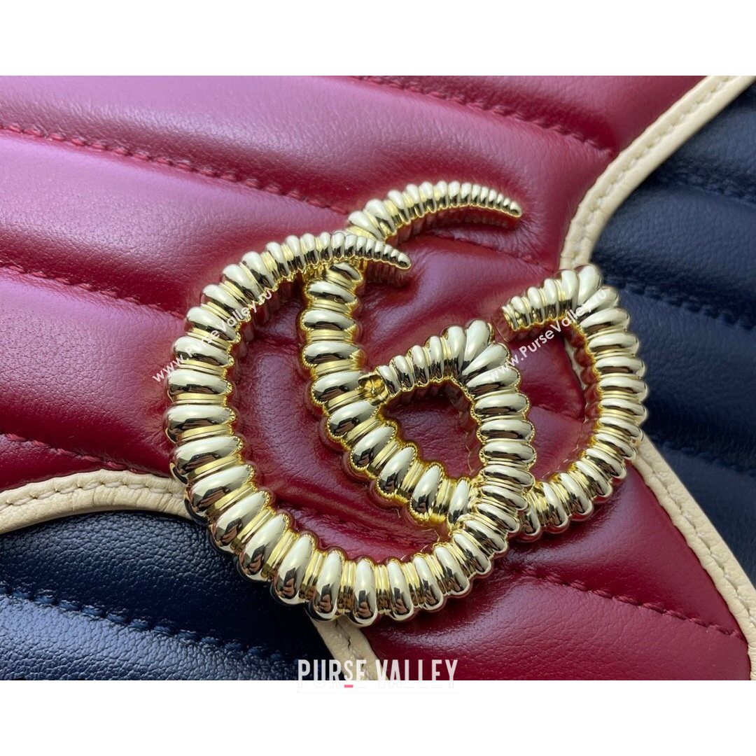 Gucci GG Marmont Small Shoulder Bag 443497 Ruby Red/Navy Blue 2021 (DLH-21072625)