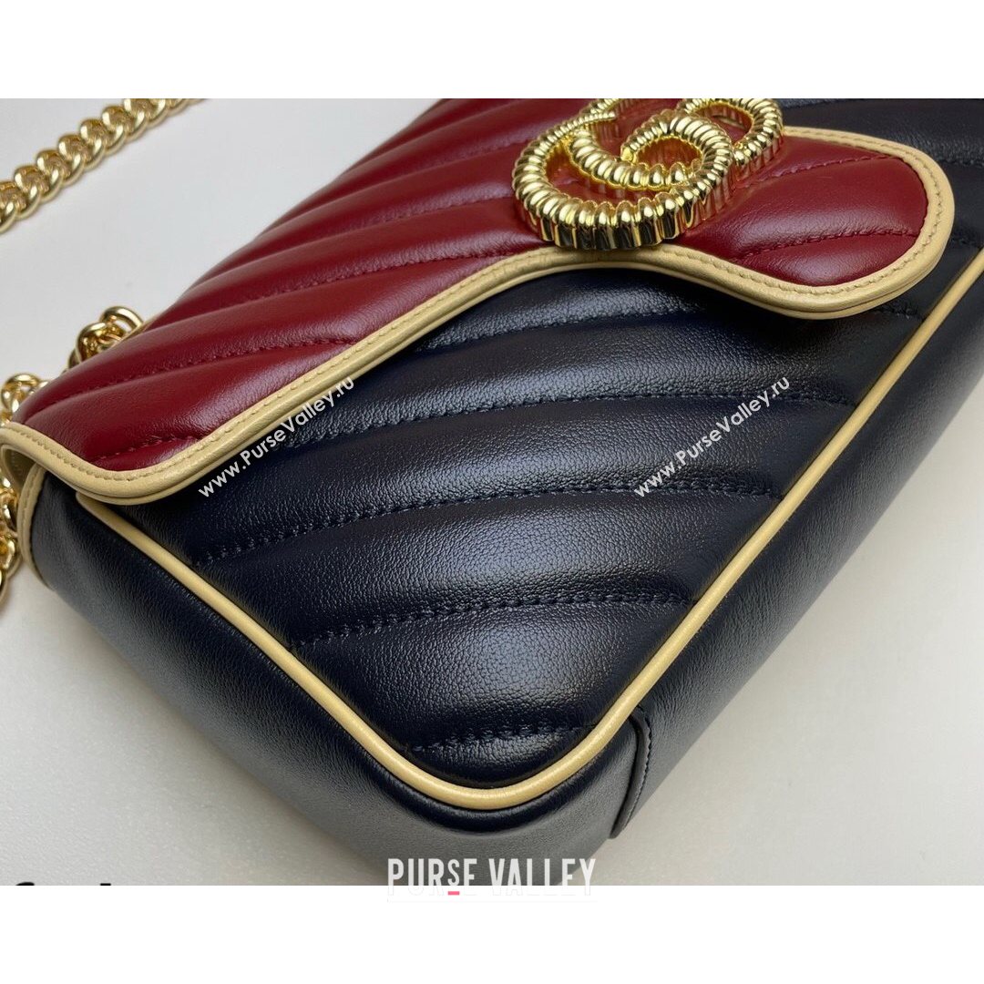 Gucci GG Marmont Small Shoulder Bag 443497 Ruby Red/Navy Blue 2021 (DLH-21072625)