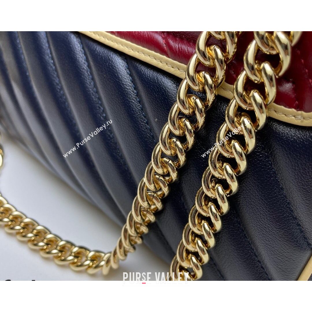 Gucci GG Marmont Small Shoulder Bag 443497 Ruby Red/Navy Blue 2021 (DLH-21072625)