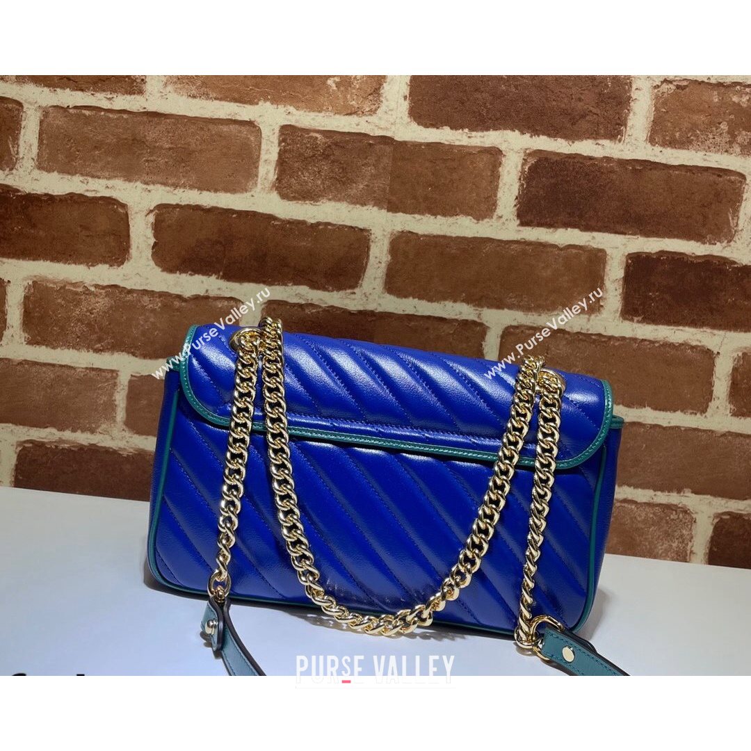 Gucci GG Marmont Small Shoulder Bag 443497 Navy Blue/Turquoise 2021 (DLH-21072626)