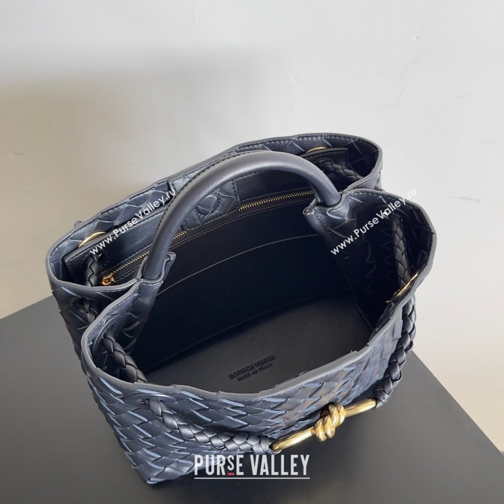 Bottega Veneta Small Andiamo Top Handle Bag in Intrecciato Leather 743568 Blue 2024 (MS-24042424)