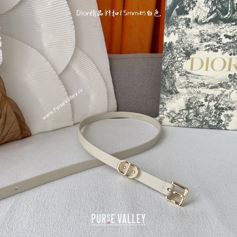 Dior 30 Montaigne Loop Belt 1.5cm in Supple Calfskin Off-white 2024 (YANG-24070416)