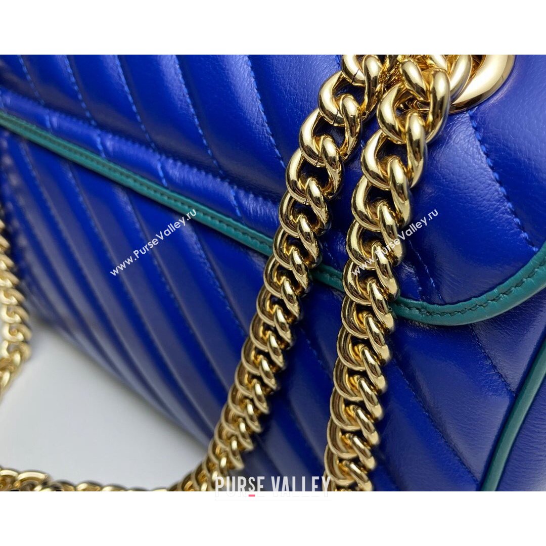 Gucci GG Marmont Small Shoulder Bag 443497 Navy Blue/Turquoise 2021 (DLH-21072626)