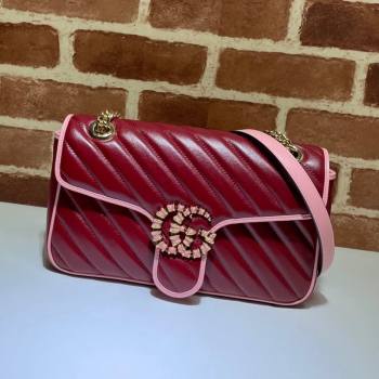 Gucci GG Marmont Small Shoulder Bag 443497 Ruby Red/Pink 2021 (DLH-21072627)