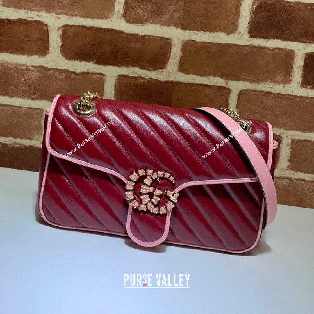 Gucci GG Marmont Small Shoulder Bag 443497 Ruby Red/Pink 2021 (DLH-21072627)