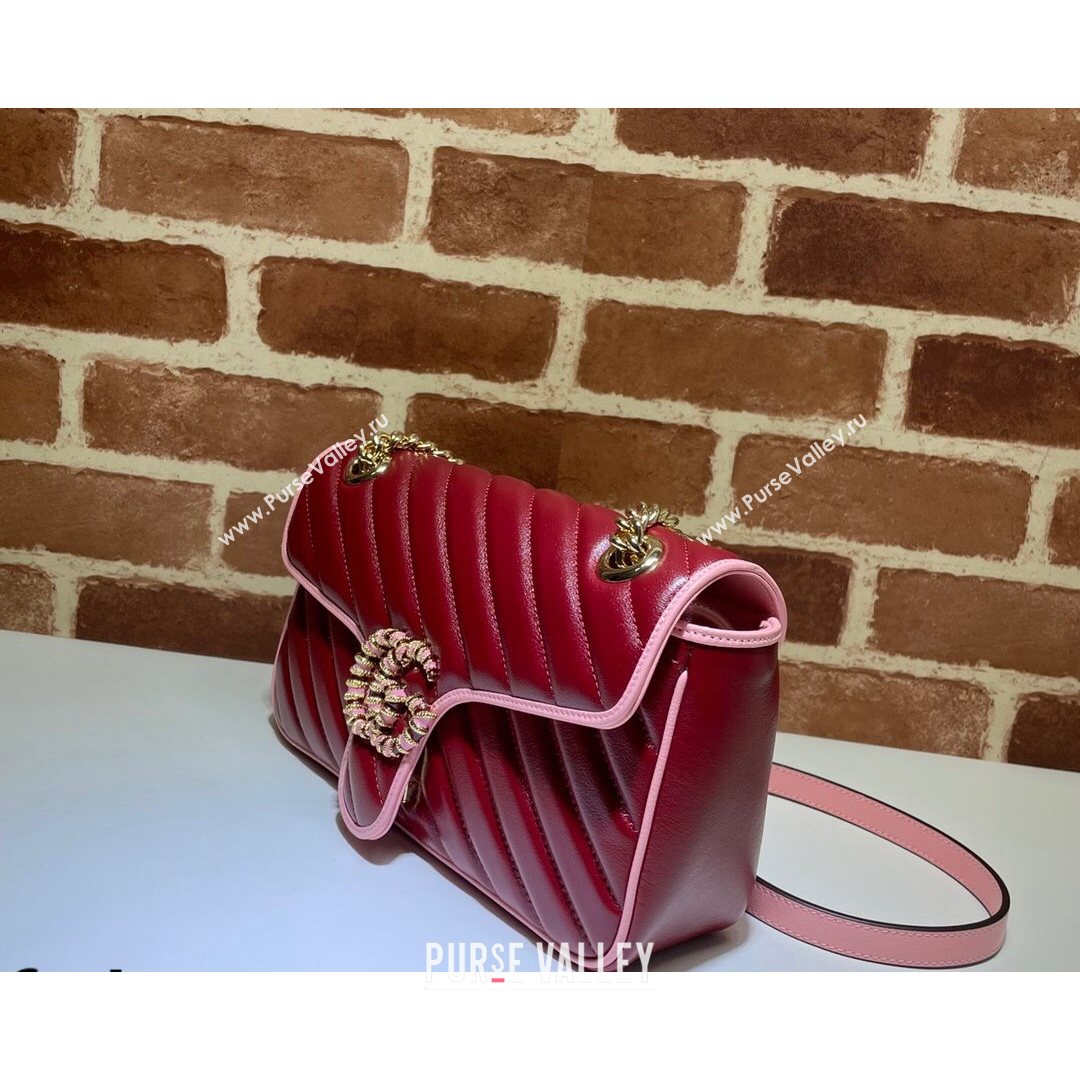 Gucci GG Marmont Small Shoulder Bag 443497 Ruby Red/Pink 2021 (DLH-21072627)