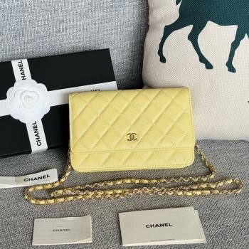 Chanel Grained Calfskin Classic Wallet on Chain WOC Gold/Yellow 2024 (MHUI-241519)