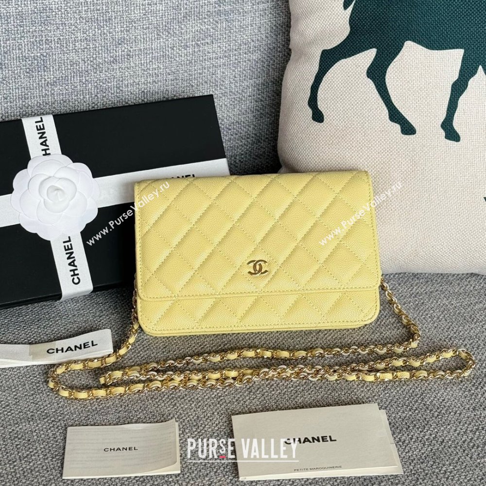 Chanel Grained Calfskin Classic Wallet on Chain WOC Gold/Yellow 2024 (MHUI-241519)