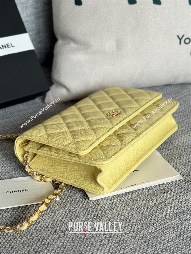 Chanel Grained Calfskin Classic Wallet on Chain WOC Gold/Yellow 2024 (MHUI-241519)