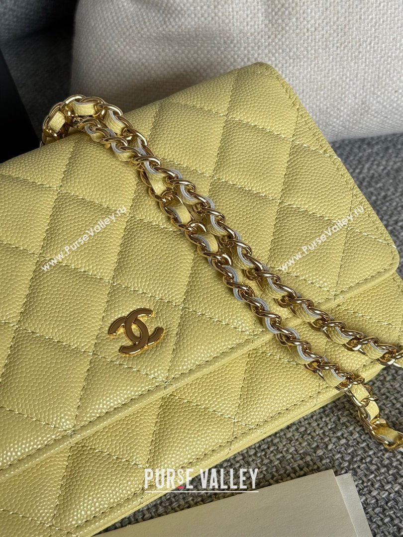 Chanel Grained Calfskin Classic Wallet on Chain WOC Gold/Yellow 2024 (MHUI-241519)