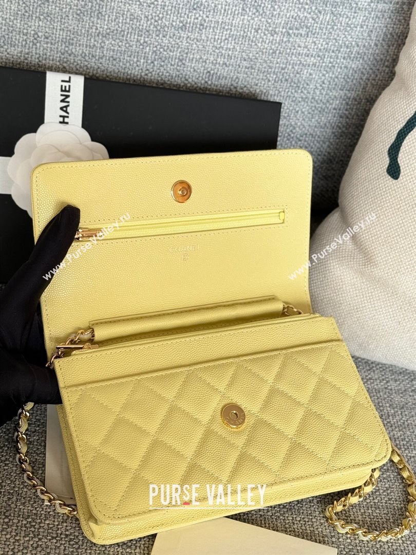 Chanel Grained Calfskin Classic Wallet on Chain WOC Gold/Yellow 2024 (MHUI-241519)