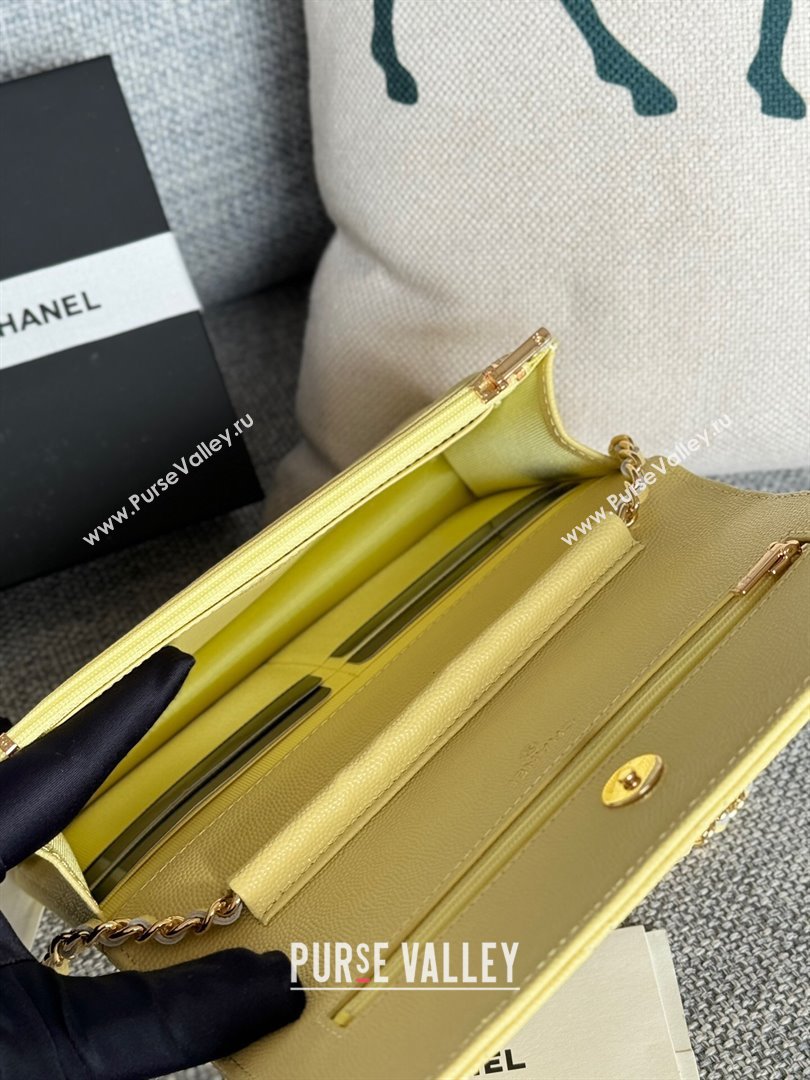 Chanel Grained Calfskin Classic Wallet on Chain WOC Gold/Yellow 2024 (MHUI-241519)