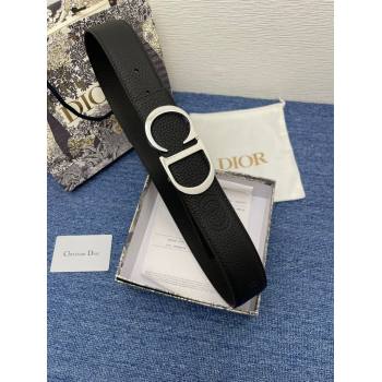 Dior CD Belt in Grained Calfskin Width 4cm Black/Silver 2024 (YANG-24070419)